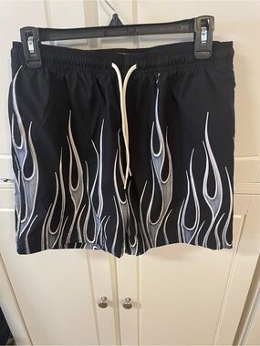 PacSun Black Swim Trunks with Silver Flame Print, men’s size S